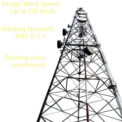 3 पैरों वाला ट्यूबलर सीमलेस स्टील 20 30 40M गैल्वेनाइज्ड 5G जीएसएम सीडीएमए आईएसपी टेलीकॉम टॉवर