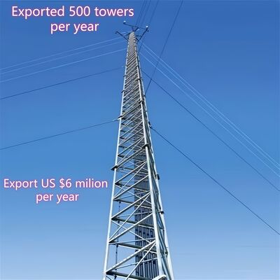 10 20 30 40 50 65 मीटर 3 पैर वाला तार मौसम प्रतिरोधी जस्ती इस्पात 4G 5G माइक्रोवेव वाईफाई दूरसंचार संचरण टॉवर