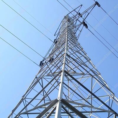 33KV 110KV गर्म डुबकी जस्ती जाली स्टील पावर ट्रांसमिशन टॉवर डबल सर्किट इलेक्ट्रिकल ग्रिड पोल