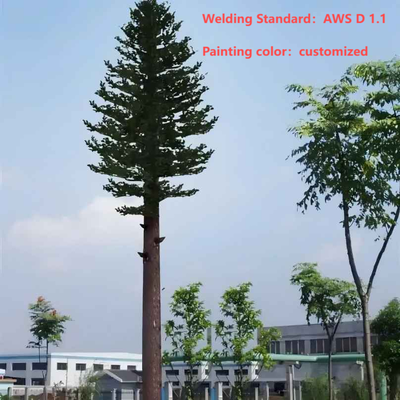 लैंडस्केप क्षेत्र 5G नेटवर्क साइट Q345B गैल्वनाइज्ड के लिए छलावरण पत्ती और छिपे हुए एंटीना सिस्टम के साथ मजबूत बायोनिक पाइन ट्री टॉवर