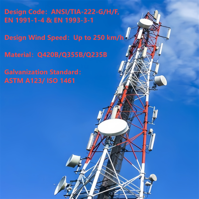 High-Precision 3 Legged Tubular Steel Lattice Tower for 4G 5G Base Station 20m 30m 45m 60m Hot DIP Galvanized Wind Resistant Telecom Mast