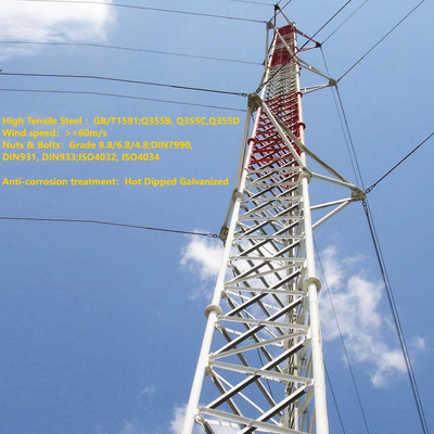 10m 20m 32m Galvanised Radio Antenna Telecommunication Guyed Mast Poles Steel Lattice Met Mast Pull Line Tower